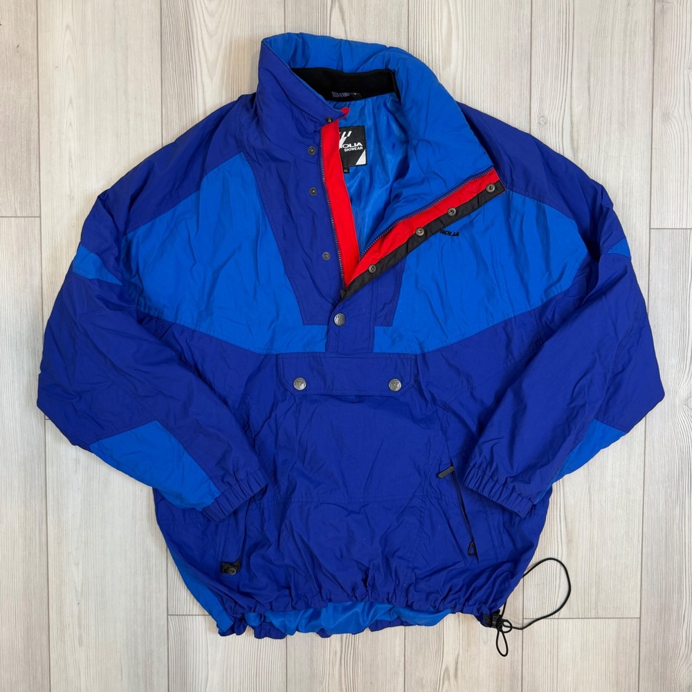 Vintage Tyrolia Skiwear by Head Blue Colorblock Anorak Pullover Jacket XL